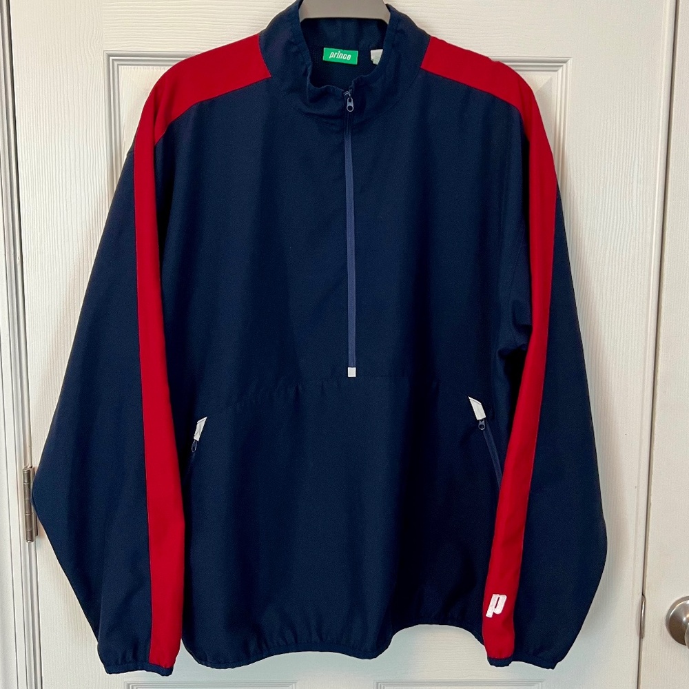 Prince Tennis Red Navy Half Zip Windbreaker Large 90s Retro Tenniscore Sport